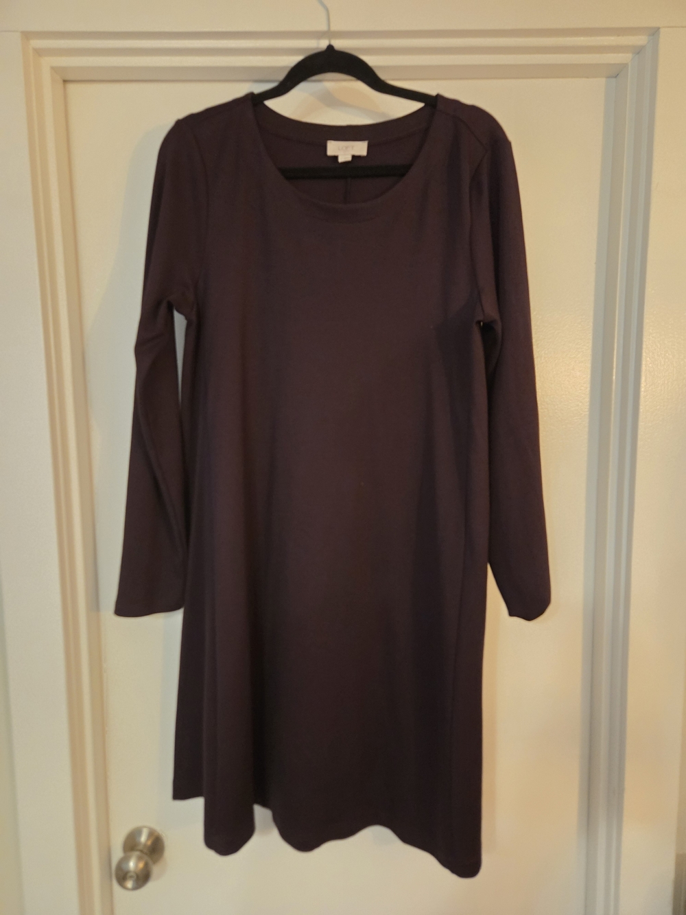 LOFT Plum Long Sleeve Midi Shift Dress